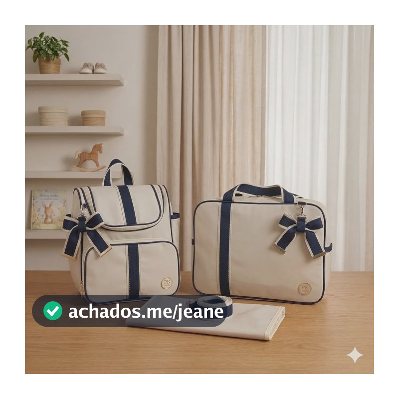 Kit Bolsa Maternidade Kit Completo 3 Peças Luxo Impermeável Bege Marinho