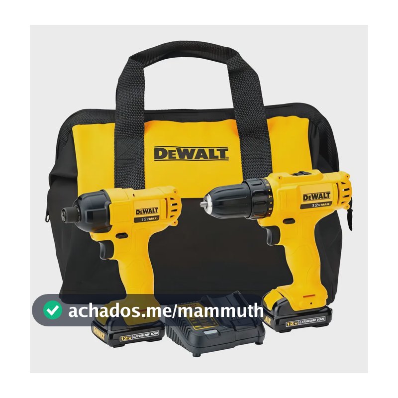 Combo Furadeira e Parafusadeira Sem Fio Dewalt, Modelo Dck199, 1 Furadeira e Parafusadeira 10mm, 1 Parafusadeira de Impacto 6,3mm, Com Bolsa de Ferramentas Dewalt, 2 Baterias 12V, 1 Carregador , Bivol
