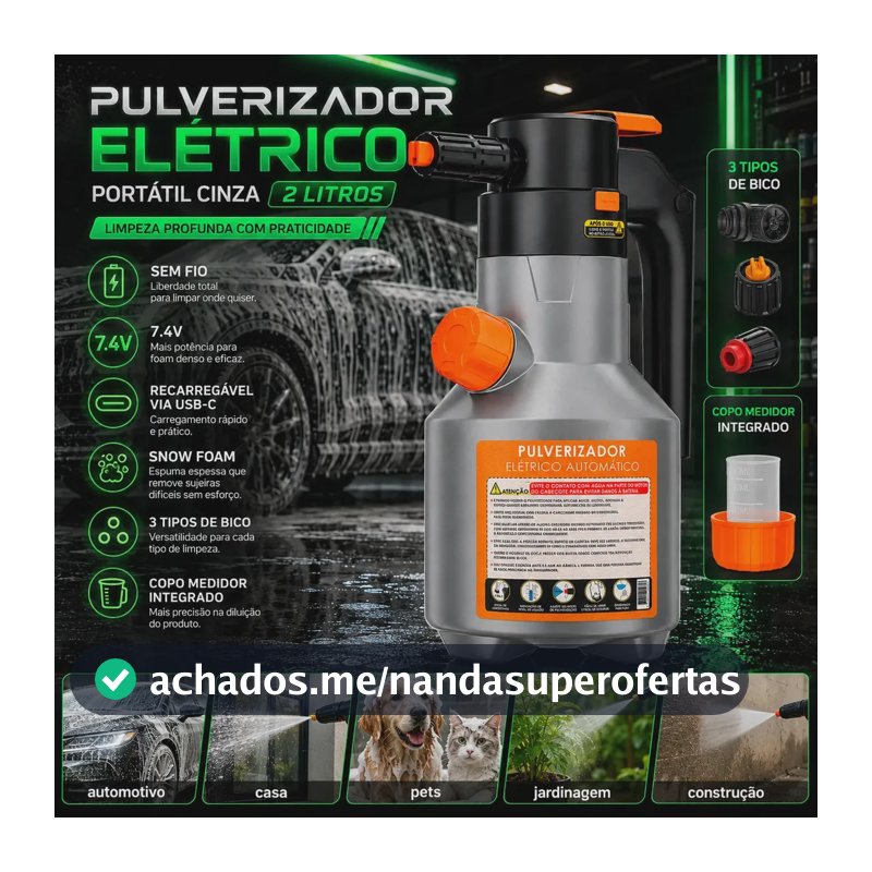Pulverizador Elétrico Snow Foam Bahrein 2L para Limpeza Automotiva e Doméstica