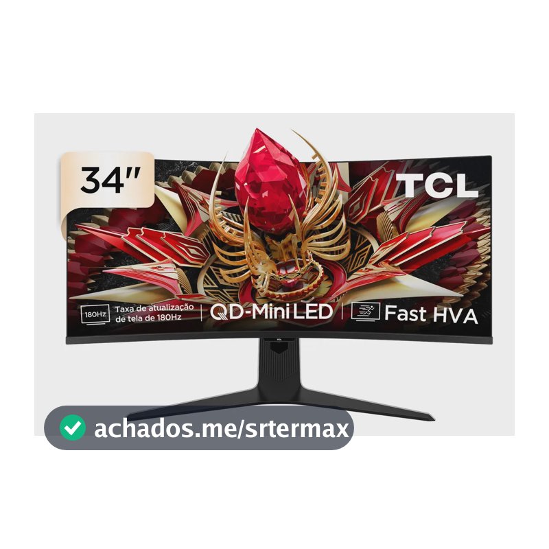 Monitor Gamer Curvo Tcl 34 Polegadas Qd-Mini Led Wqhd R83q 180hz 1ms (Gtg) Hdr 1400 Nits 34r83q