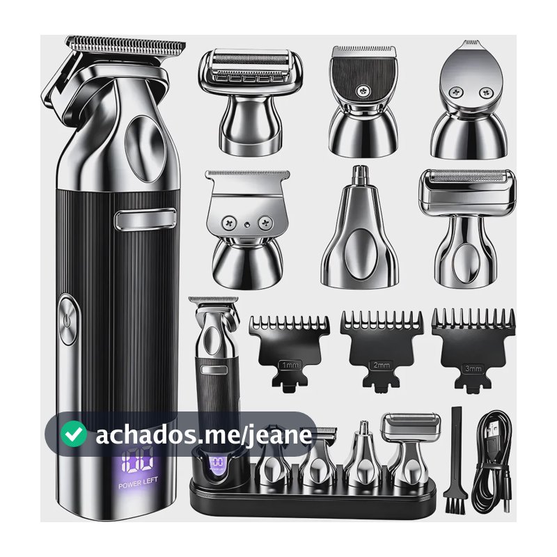 Máquina Aparador Barba Cabelo Masculino Kit Profissional Preto 127/220v