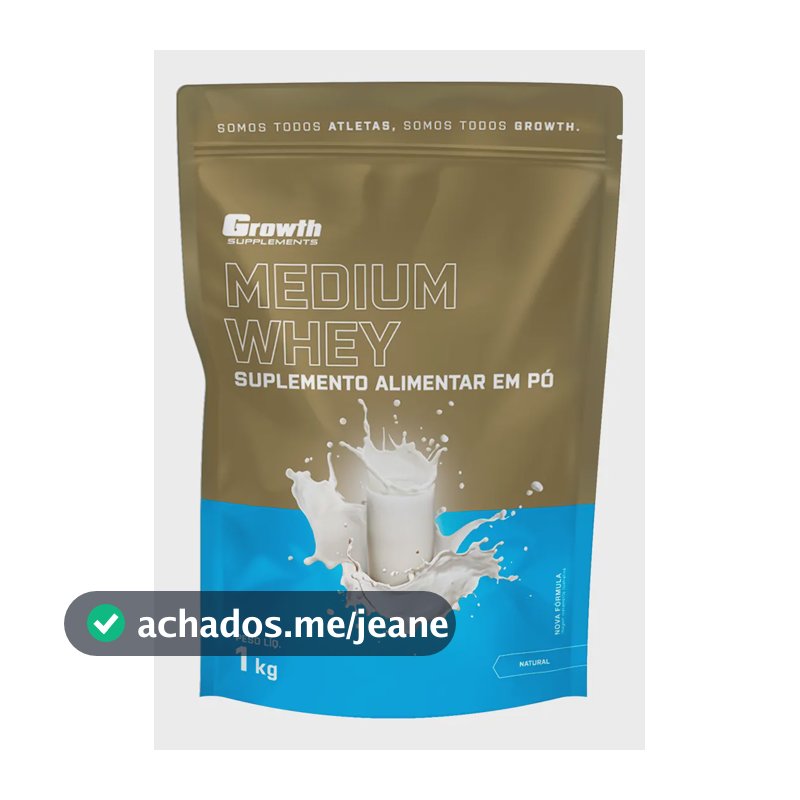 Whey Protein Medium 1kg Growth Supplementos - Natural