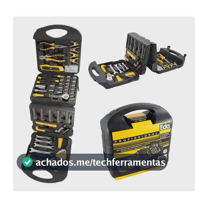Kit Ferramentas 117 Peças Maleta Completa Profissional Eda Portátil E Resistente Preto E Amarelo