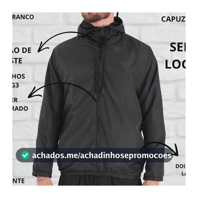 Jaqueta Corta Vento Liso Unissex Esportivo Capuz E Bolsos