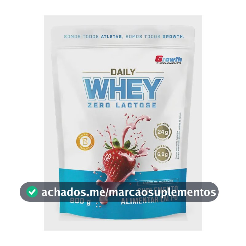 Daily Whey Protein Zero Lactose 800g Growth Supplements Morango