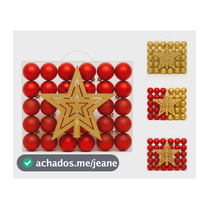 Kit 60 Bolas Natal Lisas/foscas/glitter C/ Ponteira Enfeite Vermelho Lisa/fosca/glitter