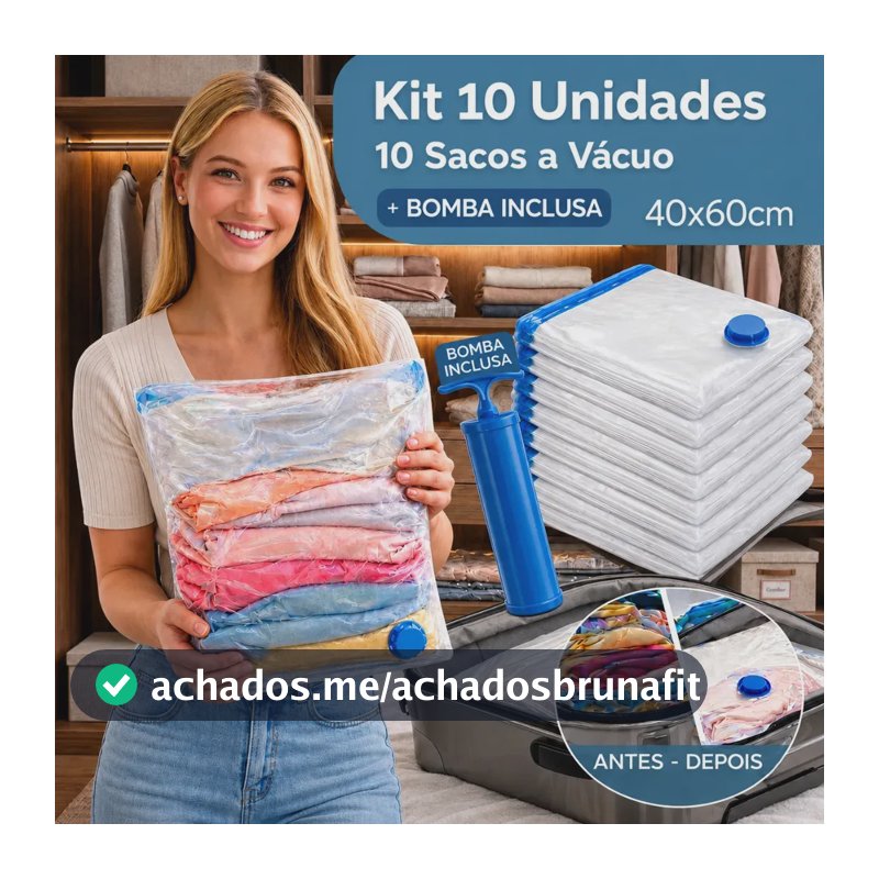 Kit 10 Sacos A Vácuo 40cmx60cm Kit Com Bomba Organizador De Roupas Viagem Casa Mala Otimização De Espaço
