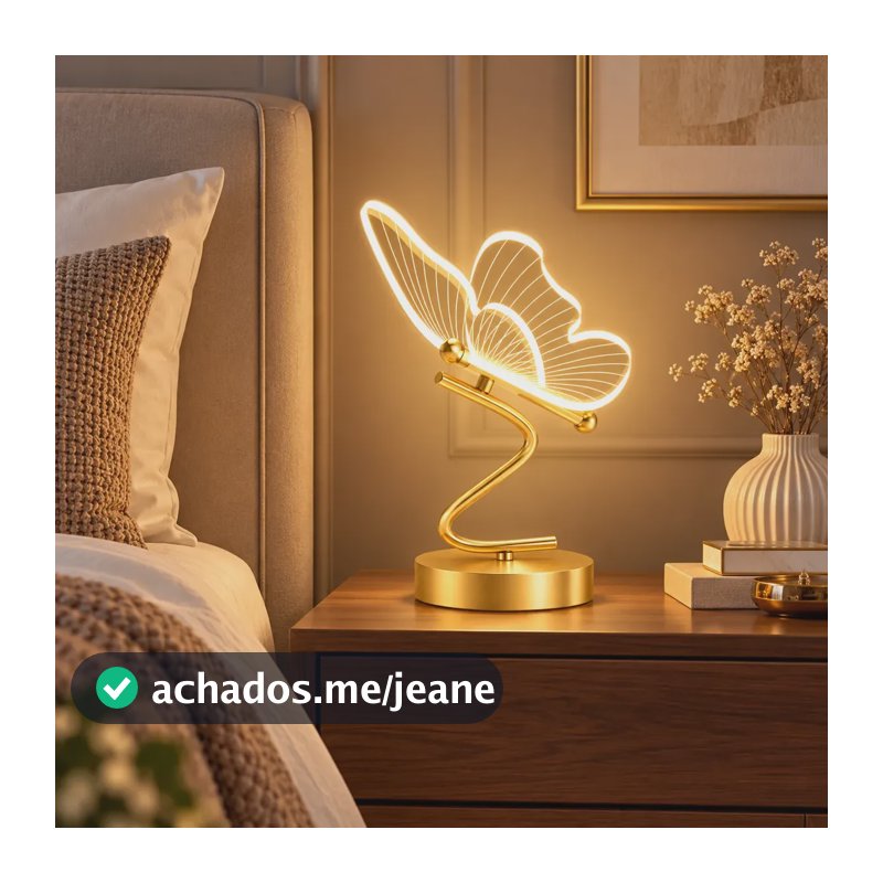 Abajur Borboleta Led 3 Cores Recarregáv Para Quarto Moderno Dourado 36v