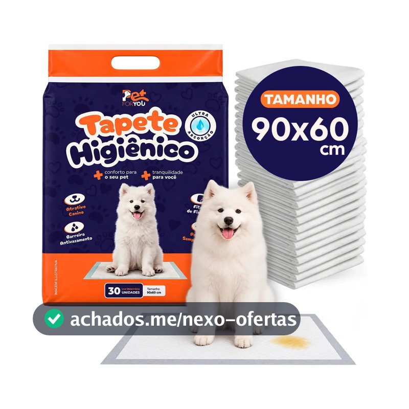 Tapete Higiênico Pet 30 Unidades 90x60 Descartável Cão Gato