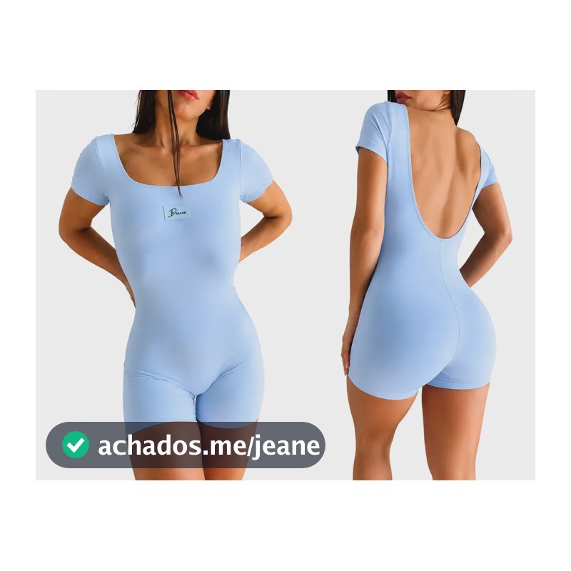 Diasp Macaquinho Poliamida Fitness Manga Curta Academia Azul Cinderella Liso G