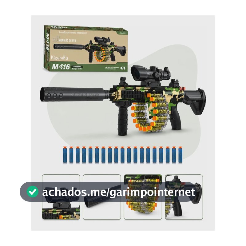Pistola de Brinquedo M416 Semi Automática com Tambor Giratório de 6 Disparos e Mira Arma de Brinquedo Lança Dardos com 20 Dardos de Espuma e Ventosa 30cm Infantil Kizumba