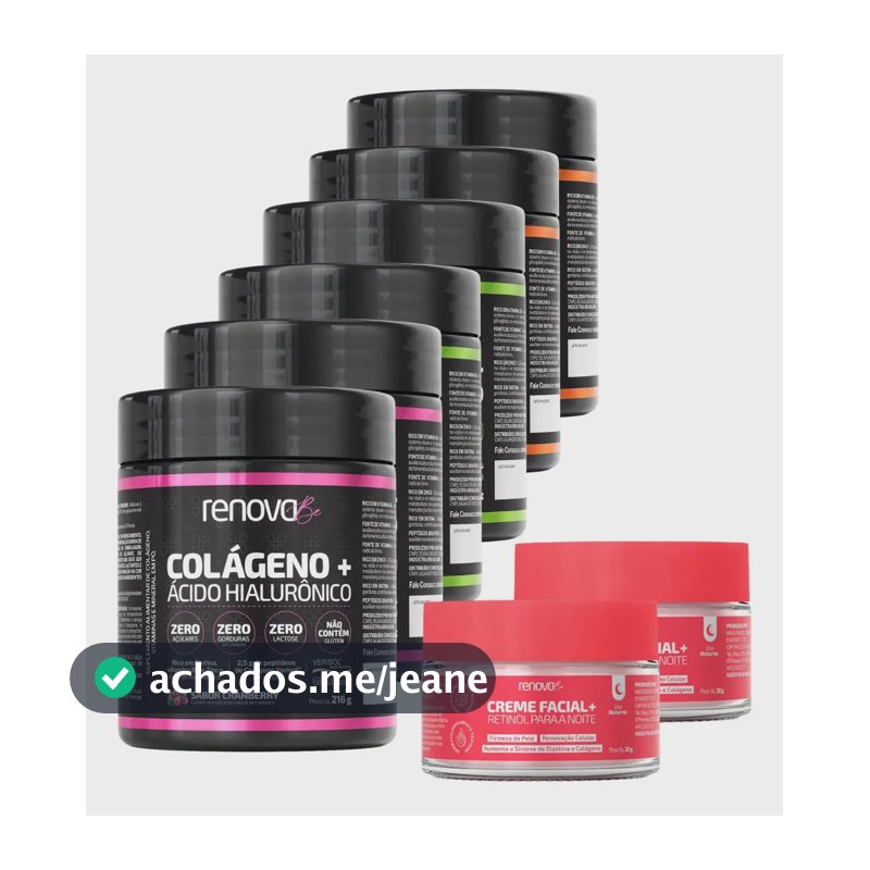 Suplemento em pó Renova Be Saúde da pele cabelo e unhas Ácido hialurônico Haplex Plus Alimentar Pele Rugas sabor Limão Tagerina Cranberry x 216g 6 un