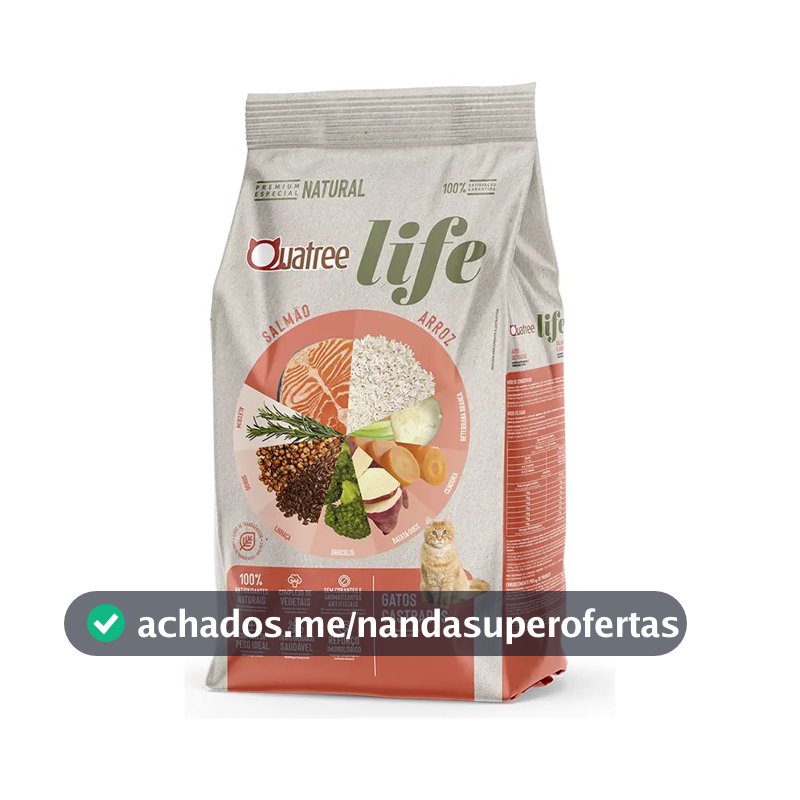 Ração Quatree Life Para Gatos Castrados Salmão E Arroz 10,1 kg