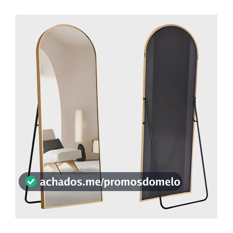 Espelho De Chão Corpo Inteiro Com Moldura E Suporte Dourado