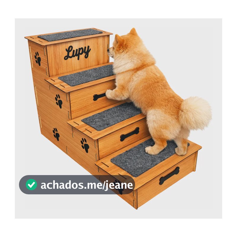 Escada/rampa Pet Mdf 4 Degr 60cm Personalizada C/nome Do Pet Mdf Cru G
