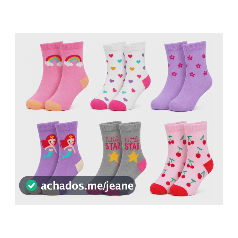 Kit 12 Pares Meia Infantil Cano Alto Feminina 0 A 10 Anos Sortidas Meninas 6-8 Anos