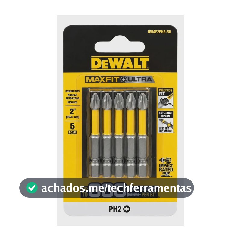 Jogo Bits Impacto 5pcs Dewalt DWAF2PH2-5H Maxfit 50mm Ponta Phillips Ph2