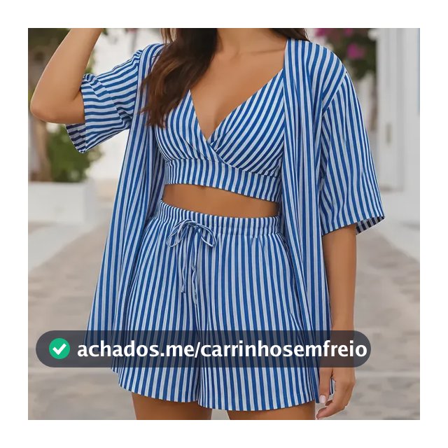 Kit Conjunto Kimono Cropped Saída Praia Short Moda Verão Top