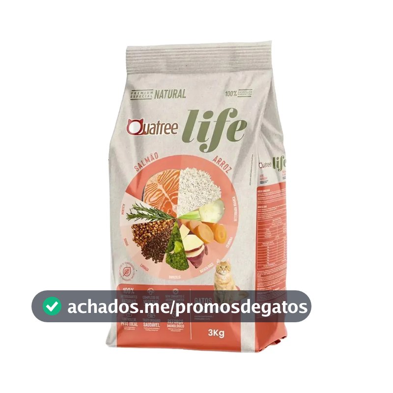 Ração Gato Adultos Castrados Quatree Life Salmão Arroz 3kg