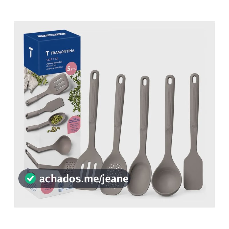 Kit Utensilios De Cozinha Silicone 5 Peças Tramontina Luxo Cinza