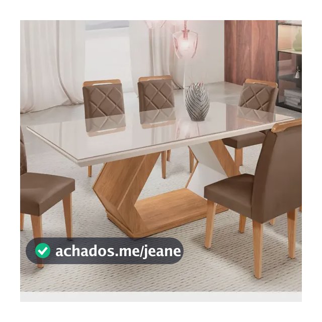 Mesa Alvorada 180 Tp Mdf Vidro Canto Reto 6 Cadeiras Rufato