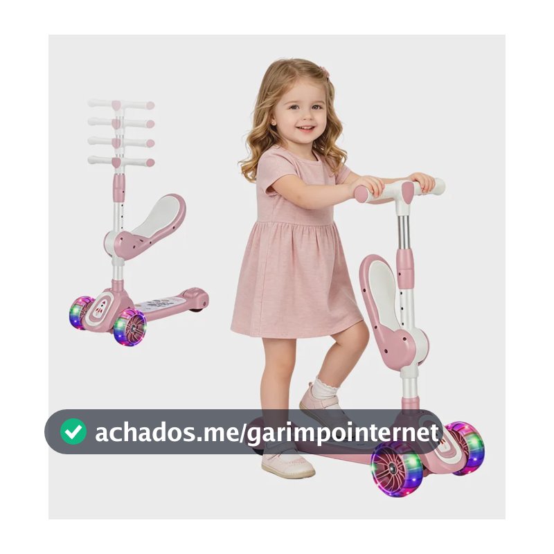 Top Patinete Infantil Rosa 2em1 Rodas Led 2-8 Presente Rosa Cavalinho