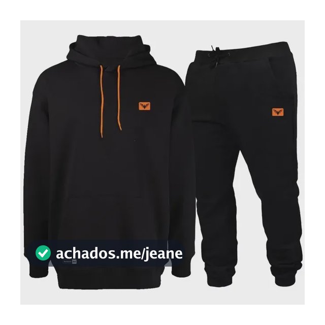 Conjunto De Frio Moletom Com Capuz Canguru Flanelado Preto