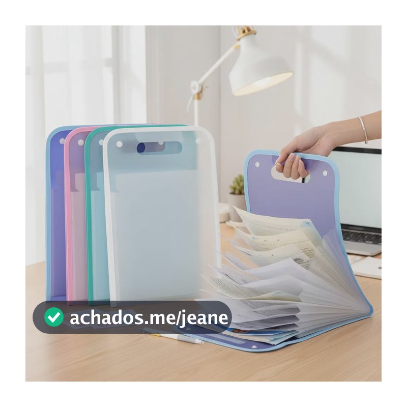 Pasta Organizadora Sanfonada A4 Com Alça + Etiqueta Colorida Azul-aço