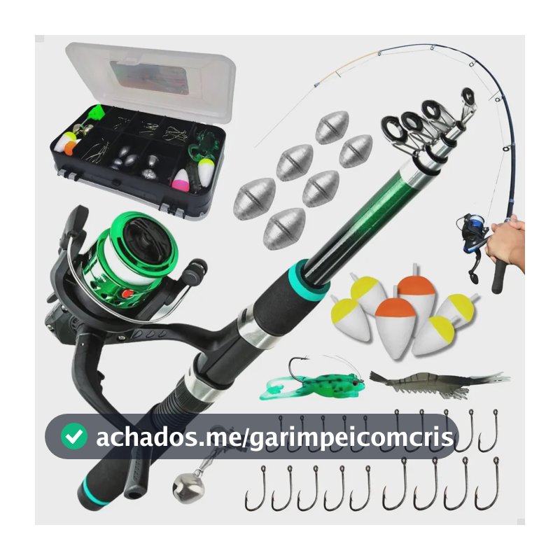 Pescamping Kit Pesca Completo - 1 Vara Fibra De Vidro E 1 Molinete Leve Com Linha - Estojo Com Acessórios Bóias Chumbadas Anzóis E Mais Tralha Quite De Pescaria Aleatória
