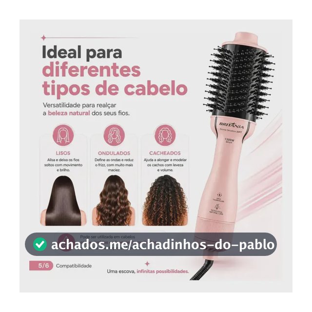 Escova Secadora Britânia Bec07r 4 Em 1 1300w Rosa 127/220v