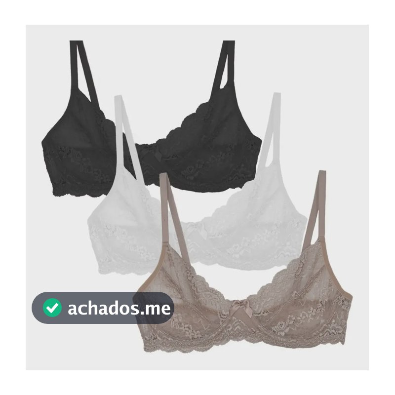 Kit 3 Sutiã Em Renda Sem Bojo Com Aro Sigh Balconet Ref 462 Cores Variadas P (40)