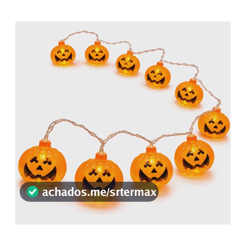 Varal Abobora Com Led Decoração Halloween Enfeite Festa Luz Laranja Abobora Led, Halloween, Luzes Abobora