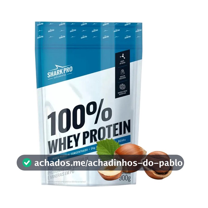 Whey Protein 100% Shark Pro Proteína Concentrada Refil 900g Sabor Avelã