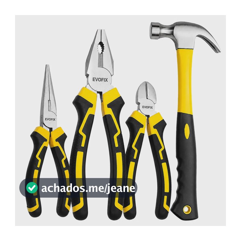 Kit Ferramentas EVOFIX 4 Peças: Alicates e Martelo com Cabo Emborrachado