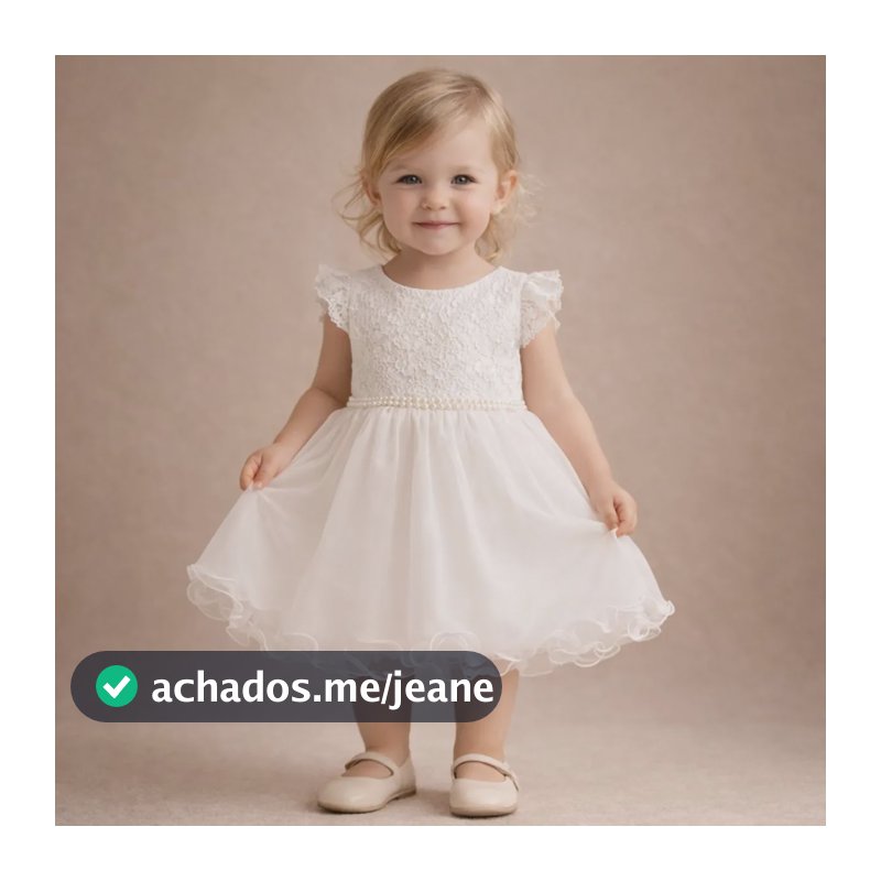 Vestido Infantil Branco Festa Daminha Batizado Tulle Pérolas Branco 2