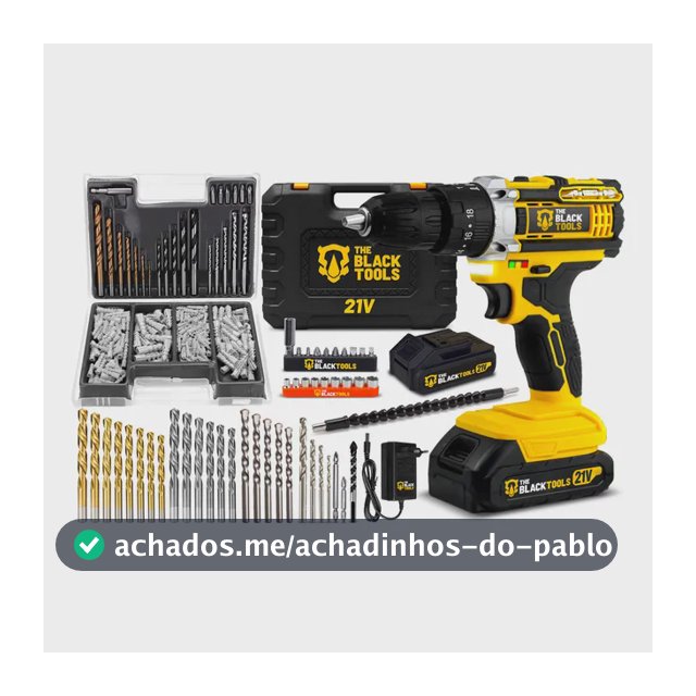 Parafusadeira Furadeira De Impacto Profissional 21v Tb21pw Com Kit Brocas E Buchas 300 Peças The Black Tools