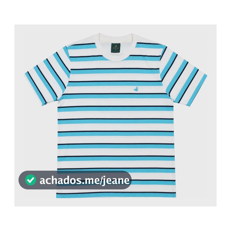 Camiseta Masculina Brooksfield T-shirt Listrada Original Branca E Verde 2 G