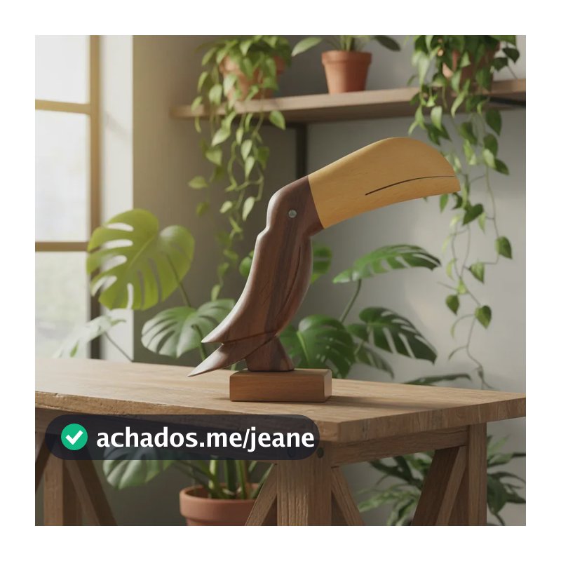 Escultura Decorativa Tucano Mil Ramas Madeira Recuperada 17cm
