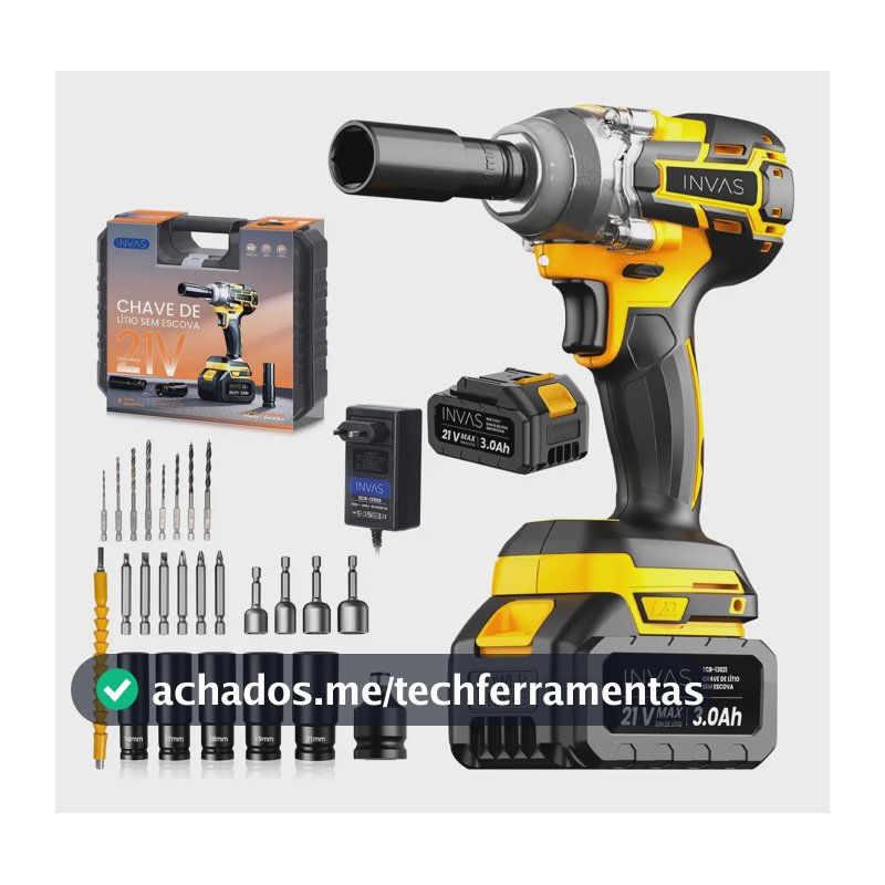 Chave de impacto e Parafusadeira 21V INVAS 2800 Rpm A bateria 3000mah