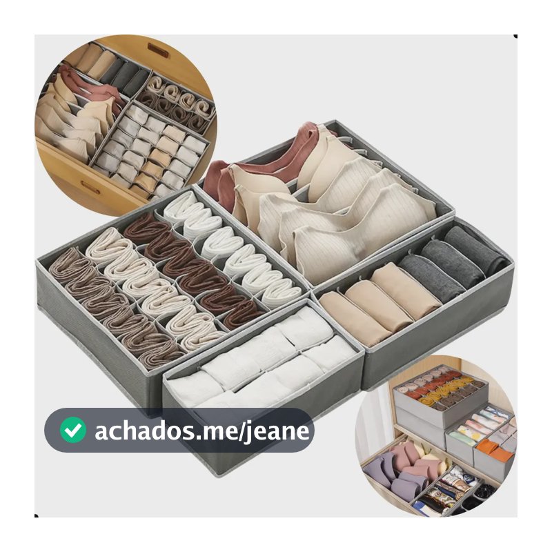 Kit 4 Organizadores Colmeia Gaveta Roupas Íntimas Divisórias Calcinha Cueca Meia Cinza Guarda Roupa Closet