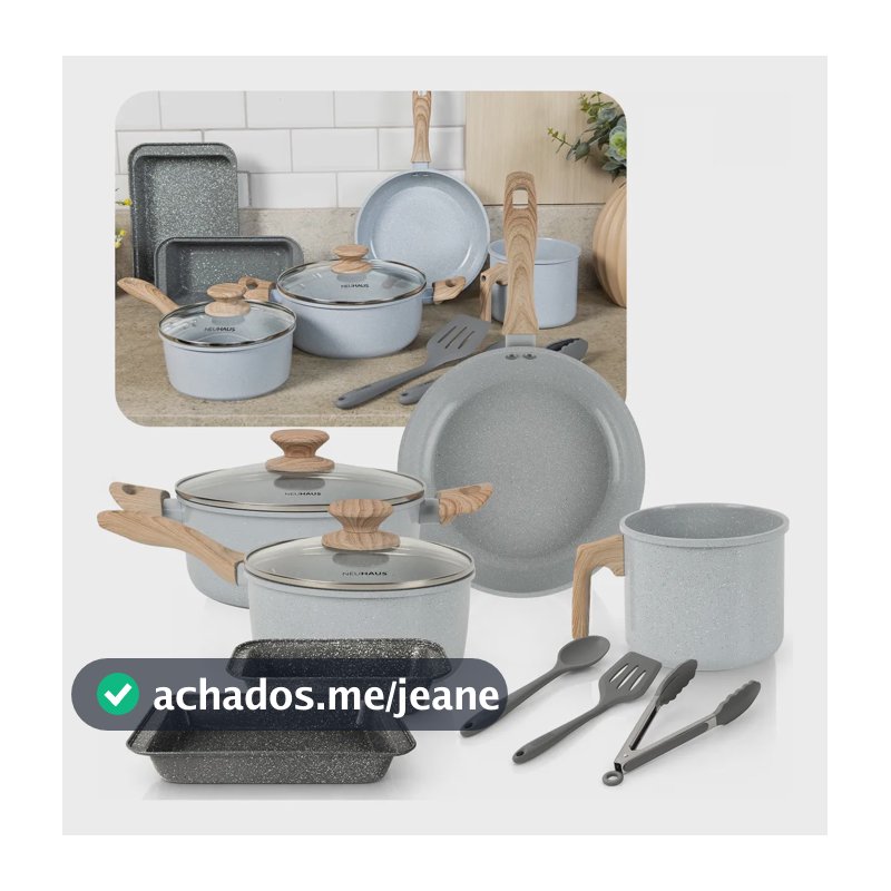 Jogo de Panela 9 Peças Smart Ceramic Neuhaus - Revestimento Antiaderente em Cerâmica com Acabamento Marmorizado Azul e Base Compatível com Indução