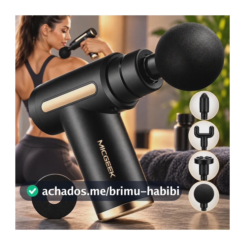 Massageador Pistola Elétrica Profissional Muscular Portátil Aparelho Fisioterapia Corporal, 6 Velocidades 4 Cabeças De Massagem - Micgeek