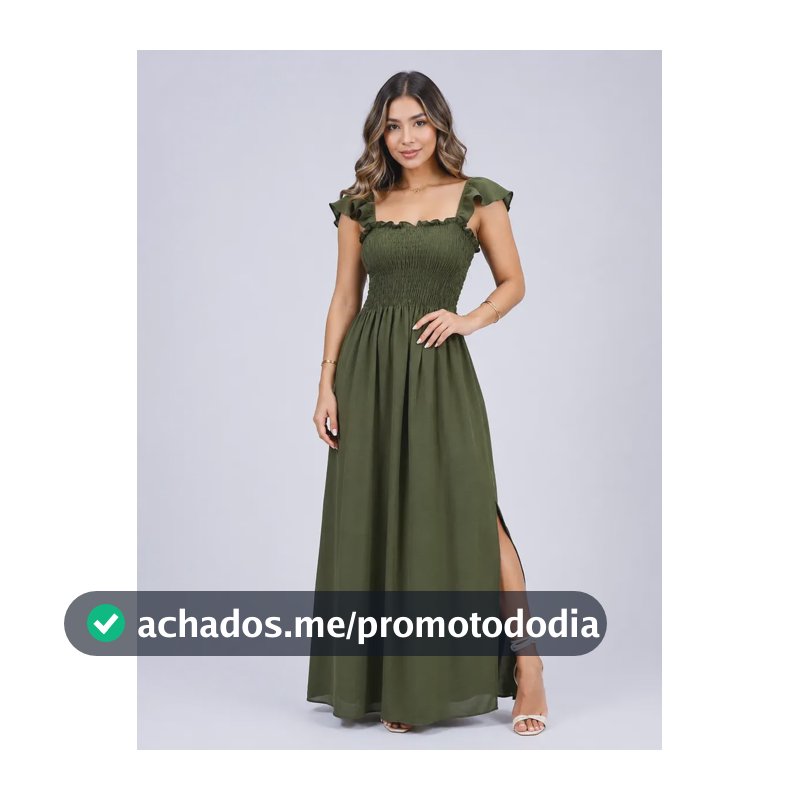 Vestido Longo Feminino Lastex Alcinha Com Fenda Eterno Verde Liso Único