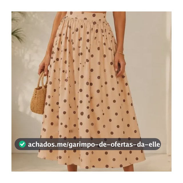 Conjunto Feminino Saia Midi Estampa Bolinha Cáqui Bolinhas P