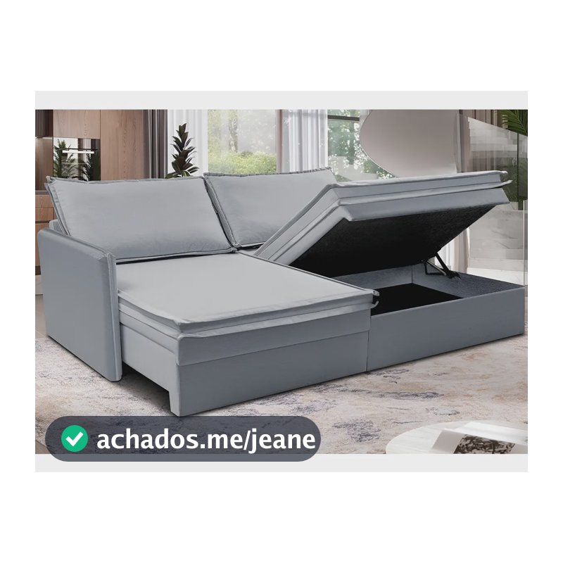 Sofá Sem Caixa Retrátil Baú 1,75m Lounge Linho Cinza Claro Cama inBox