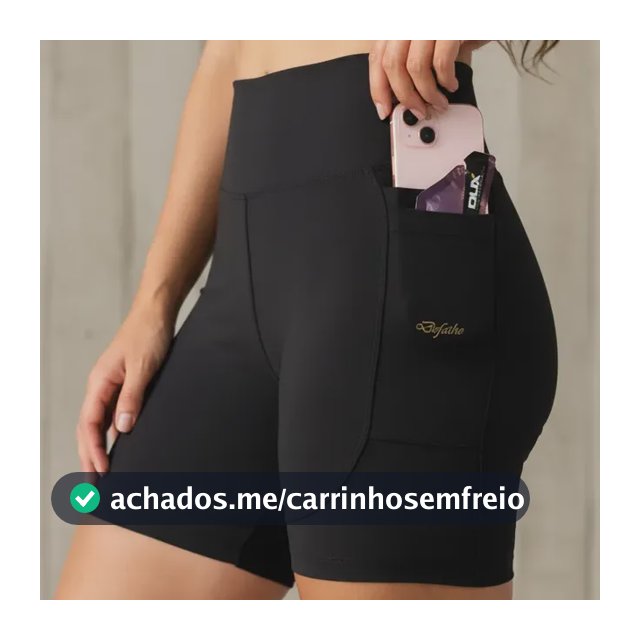 Short Feminino Compressão Cós Alto 4 Bolsos Academia