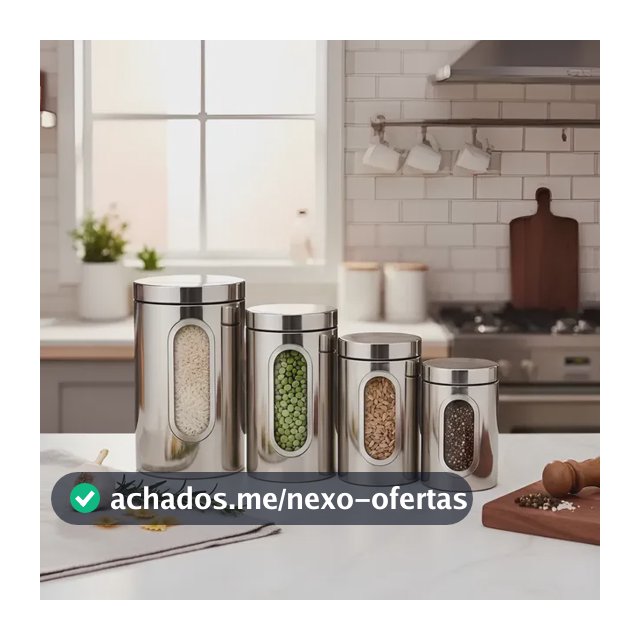 Jogo De Potes Porta Mantimentos Aço Inox - Visor 4 Peças Kit Prateado