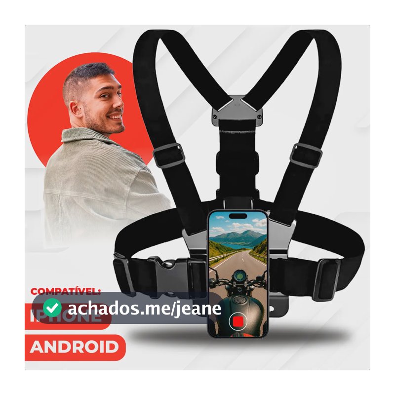 Suporte De Peito Peitoral Para Celular E Câmera Esportiva Gopro Ajustável 360° Colete Para Vídeo E Filmagem Esporte Moto E Bike Compatível iPhone Android Profissional