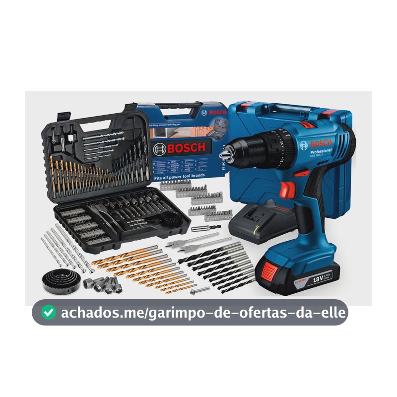 Parafusadeira E Furadeira De Impacto A Bateria 18v Bosch Gsb 183-li Maleta Com Kit Brocas E Bits Profissional 103 Peças