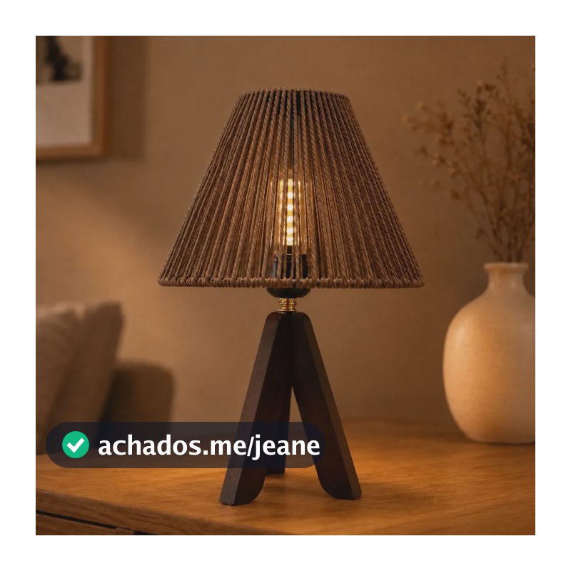 Luminária Mesa Abajur Fibra Natural Cúpula Tecido 220v